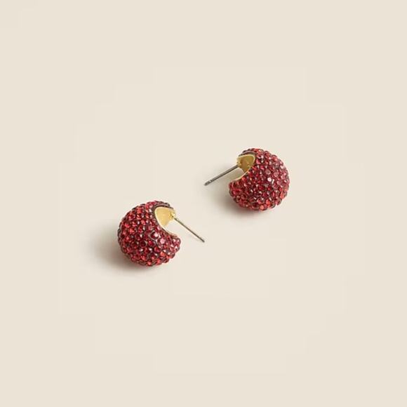 J. Crew Sugar Disco Hoops Elegant Red Crystal Stud Earrings - Picture 2 of 7